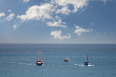 Antalya, Turkey, October 8, 2010: Enjoying a holiday with motorboats and sailboats in the south of Turkeyのeditorial素材