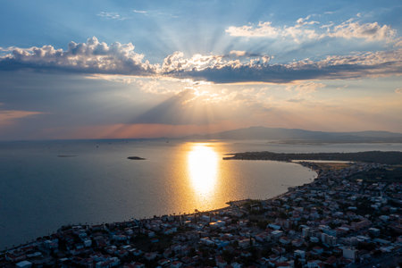 Sunset over the sea in Antalya, Turkey. Aerial viewの写真素材
