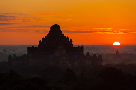 Sunrise over Bagan, Myanmar. Bagan is the capital and largest city of Myanmar.の写真素材