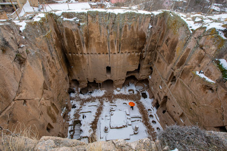 Ancient cave city in winter.の写真素材