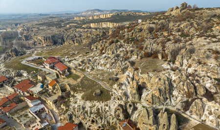 Aerial view of Goreme town in Cappadocia, Turkeyの写真素材