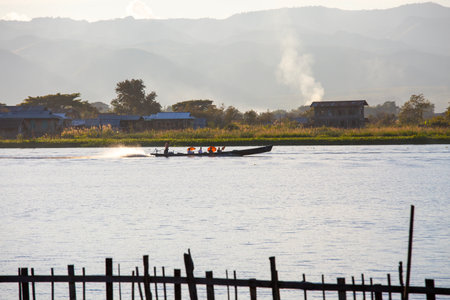 Mandalay, Myanmar, November 22, 2016: Myanmar people traveling by boatのeditorial素材