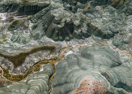 Aerial view of a volcanic landscape in the Atacama desert, Chileの写真素材
