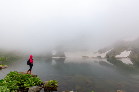 lake water fog snow nature, Karagol lake Giresun, Turkeyの写真素材