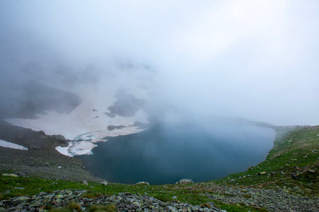 lake water fog snow nature, Karagol lake Giresun, Turkeyの写真素材