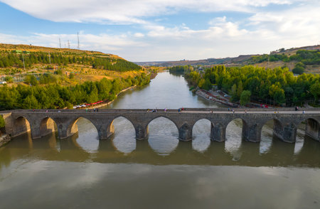View of the old bridge over the riverの写真素材