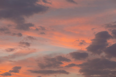 Cloudscape, Colored Clouds at Sunset near the Ocean on a Cloudy Day