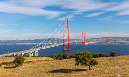 Suspension bridge over the Tagus river in Lisbon, Portugalの写真素材