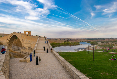 The ancient bridge and surrounding landscape circa February 2017.の写真素材