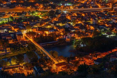 Panoramic aerial view of Heidelberg at night, Germany