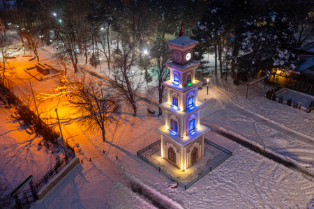 Tower in the park at night in winter. Moscow, Russia