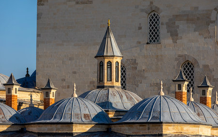 Blue domes of the Ottoman imperial mosque in Istanbul, Turkey.の写真素材