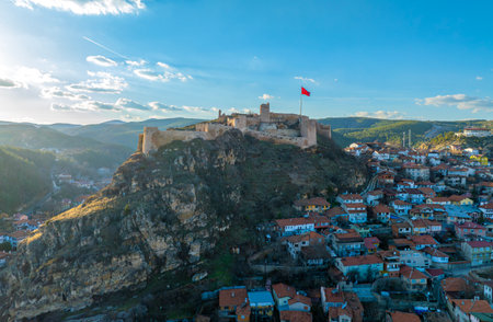Panoramic view of a historic castle and town below.
