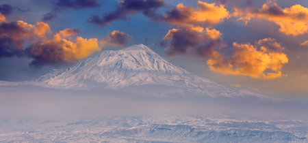 Mt. Fuji and clouds at sunset, panoramic viewの写真素材