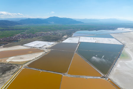 Aerial view of salt fields in Sichuan Province, China.の写真素材
