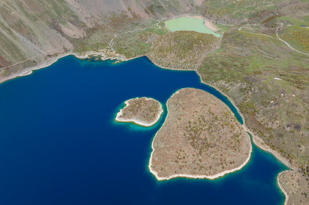 Aerial view of Lake Titicaca in Peru, South Americaの写真素材
