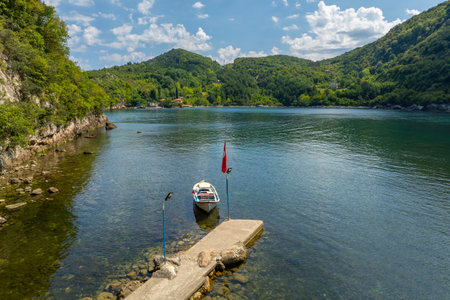 Boat on the lake. Montenegro, Balkans, Europe.の写真素材