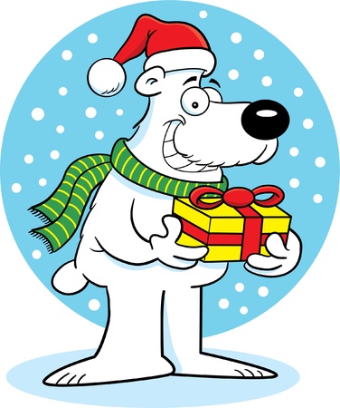 Cartoon illustration of a polar bear with a giftのイラスト素材