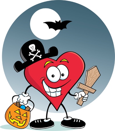 Cartoon illustration of a heart dressed as a pirate with a backgroundのイラスト素材