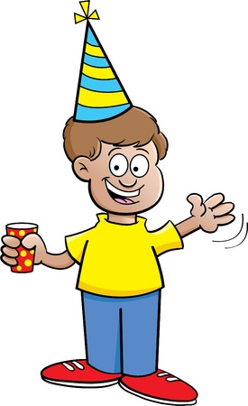 Cartoon illustration of a happy boy wavingのイラスト素材
