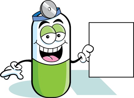 Cartoon Illustration of a pill holding a signのイラスト素材