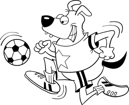 Black and white illustration of a dog playing soccerのイラスト素材