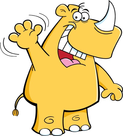 Cartoon illustration of a Rhino wavingのイラスト素材