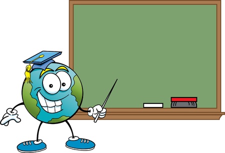 Cartoon illustration of a globe with a blackboardのイラスト素材