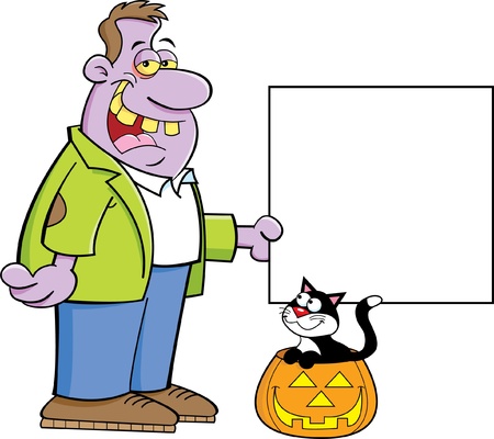 Cartoon illustration of a zombie with a signのイラスト素材