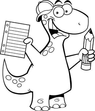 Black and white illustration of a brontosaurus with a pencilのイラスト素材