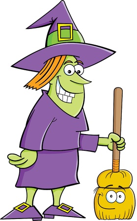 Cartoon illustration of a witch with a broomのイラスト素材