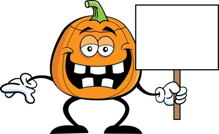 Cartoon illustration of a pumpkin holding a signのイラスト素材