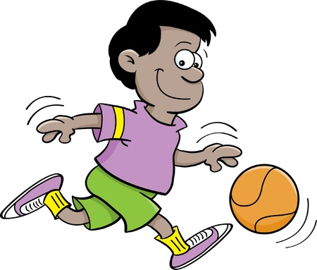 Cartoon illustration of a boy playing basketballのイラスト素材