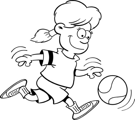 Black and white illustration of a girl playing basketballのイラスト素材