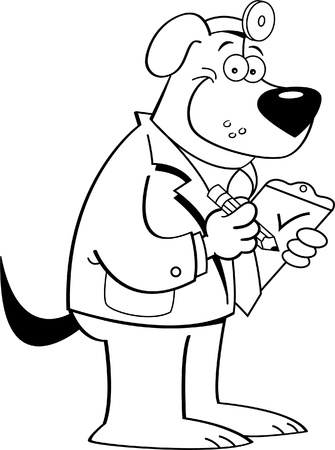 Black and white illustration of a dog doctorのイラスト素材