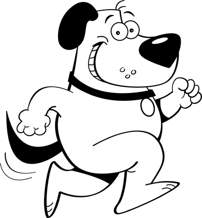 Black and white illustration of a dog runningのイラスト素材