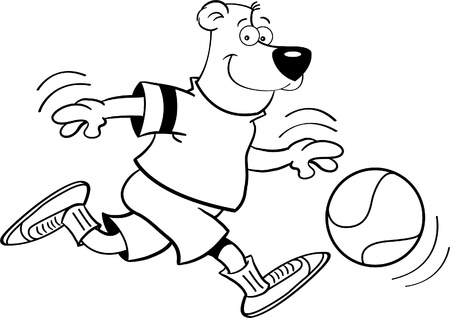 Black and white illustration of a bear playing basketballのイラスト素材