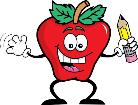 Cartoon illustration of a apple holding a pencilのイラスト素材