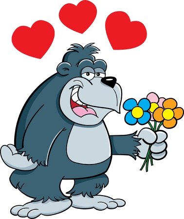 Cartoon illustration of a gorilla holding flowersのイラスト素材
