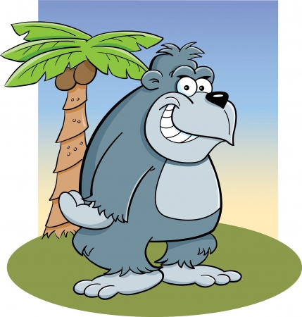 Cartoon illustration of a gorilla with a palm treeのイラスト素材