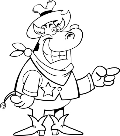 Black and white illustration of a cow dressed as a cowboyのイラスト素材