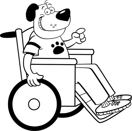 Black and white illustration of a dog in a wheelchairのイラスト素材