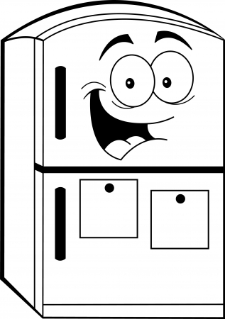Black and white illustration of a smiling refrigerator のイラスト素材