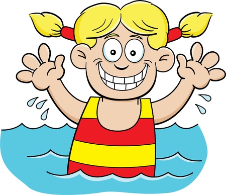 Cartoon illustration of a girl swimming のイラスト素材