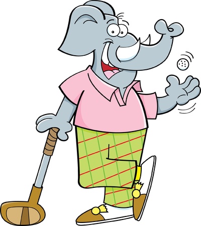 Cartoon illustration of an elephant with a golf club のイラスト素材