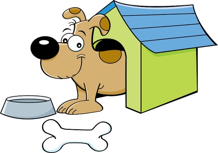 Cartoon illustration of a dog in a doghouse のイラスト素材