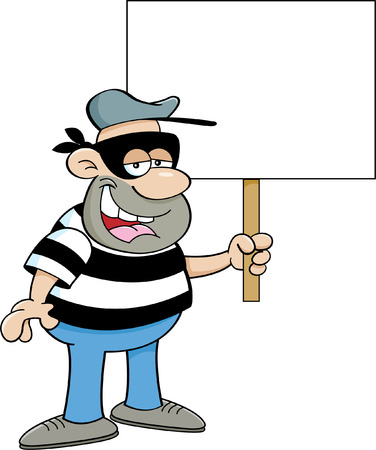 Cartoon illustration of a criminal holding a sign のイラスト素材