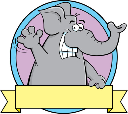 Cartoon illustration of an elephant with a banner sign.のイラスト素材