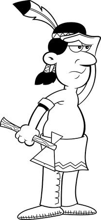 Black and white illustration of an American Indian watching.のイラスト素材