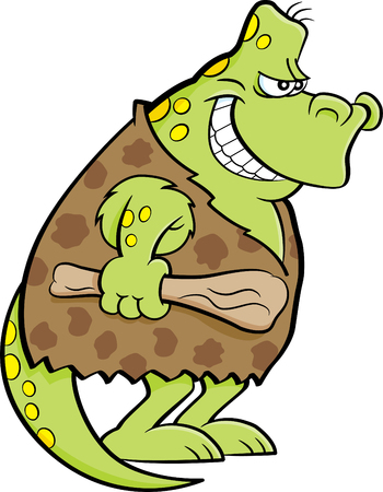 Cartoon illustration of a dinosaur dressed as a caveman.のイラスト素材
